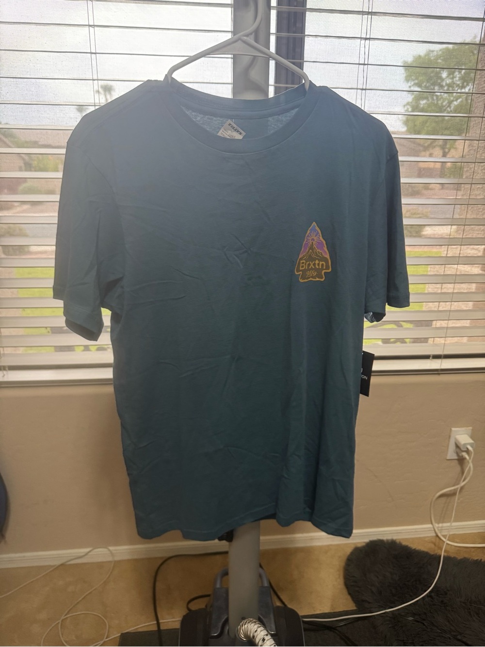 Brixton Teal Crewneck Short-Sleeve Tee with Patch Logo